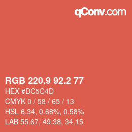 カラーコード: RGB 220.9 92.2 77 | qconv.com
