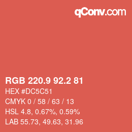 Farbcode: RGB 220.9 92.2 81 | qconv.com