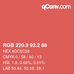 カラーコード: RGB 220.9 92.2 88 | qconv.com