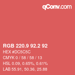 カラーコード: RGB 220.9 92.2 92 | qconv.com