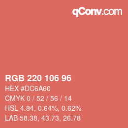 Color code: RGB 220 106 96 | qconv.com