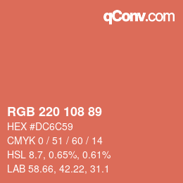 カラーコード: RGB 220 108 89 | qconv.com