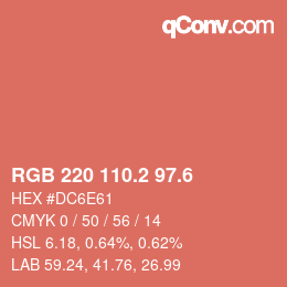 カラーコード: RGB 220 110.2 97.6 | qconv.com