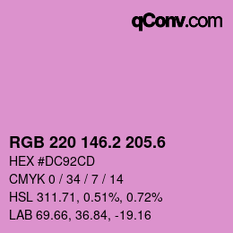 カラーコード: RGB 220 146.2 205.6 | qconv.com