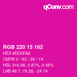 カラーコード: RGB 220 15 162 | qconv.com