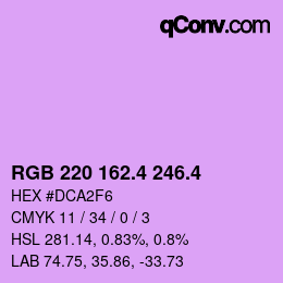 カラーコード: RGB 220 162.4 246.4 | qconv.com