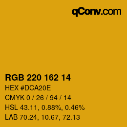 カラーコード: RGB 220 162 14 | qconv.com