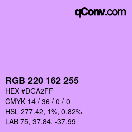 Color code: RGB 220 162 255 | qconv.com