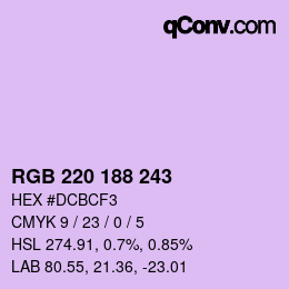 Color code: RGB 220 188 243 | qconv.com