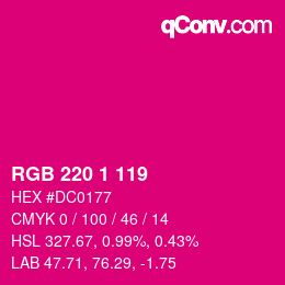 颜色代码: RGB 220 1 119 | qconv.com