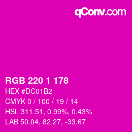 カラーコード: RGB 220 1 178 | qconv.com