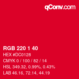 カラーコード: RGB 220 1 40 | qconv.com