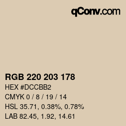 Color code: RGB 220 203 178 | qconv.com
