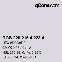 カラーコード: RGB 220 216.4 223.4 | qconv.com
