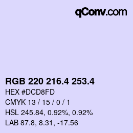 カラーコード: RGB 220 216.4 253.4 | qconv.com