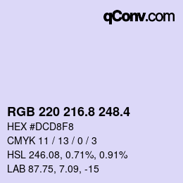 カラーコード: RGB 220 216.8 248.4 | qconv.com