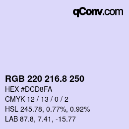 カラーコード: RGB 220 216.8 250 | qconv.com