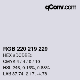 カラーコード: RGB 220 219 229 | qconv.com