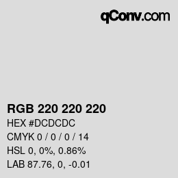 カラーコード: RGB 220 220 220 | qconv.com