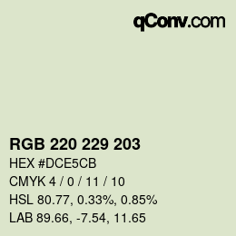 Color code: RGB 220 229 203 | qconv.com