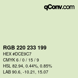Color code: RGB 220 233 199 | qconv.com