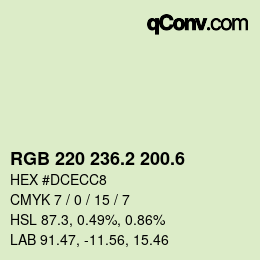 カラーコード: RGB 220 236.2 200.6 | qconv.com