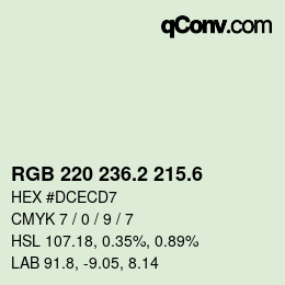 カラーコード: RGB 220 236.2 215.6 | qconv.com