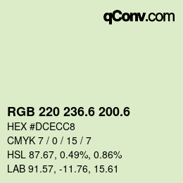 カラーコード: RGB 220 236.6 200.6 | qconv.com