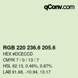 カラーコード: RGB 220 236.6 205.6 | qconv.com