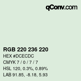 Color code: RGB 220 236 220 | qconv.com