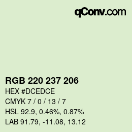 Color code: RGB 220 237 206 | qconv.com