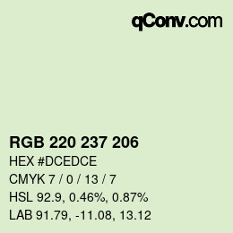 Color code: RGB 220 237 206 | qconv.com