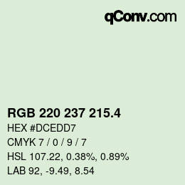 カラーコード: RGB 220 237 215.4 | qconv.com
