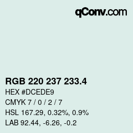 颜色代码: RGB 220 237 233.4 | qconv.com