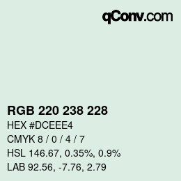 Color code: RGB 220 238 228 | qconv.com