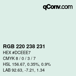 カラーコード: RGB 220 238 231 | qconv.com