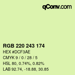 Color code: RGB 220 243 174 | qconv.com