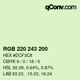 Color code: RGB 220 243 200 | qconv.com