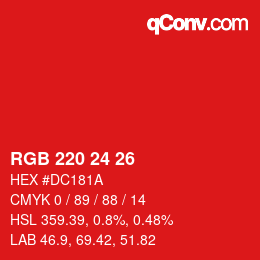 カラーコード: RGB 220 24 26 | qconv.com