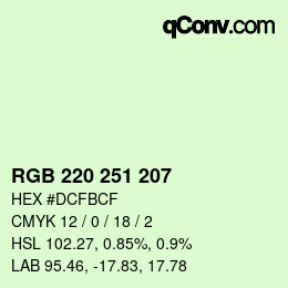 Color code: RGB 220 251 207 | qconv.com