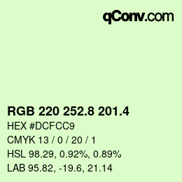 カラーコード: RGB 220 252.8 201.4 | qconv.com