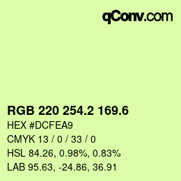カラーコード: RGB 220 254.2 169.6 | qconv.com