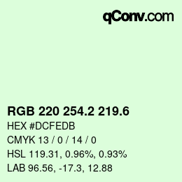 カラーコード: RGB 220 254.2 219.6 | qconv.com