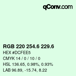 カラーコード: RGB 220 254.6 229.6 | qconv.com