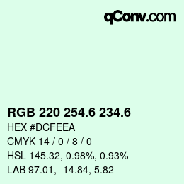 カラーコード: RGB 220 254.6 234.6 | qconv.com