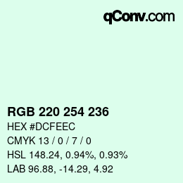 Color code: RGB 220 254 236 | qconv.com