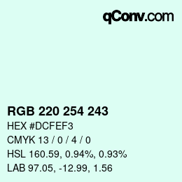 カラーコード: RGB 220 254 243 | qconv.com