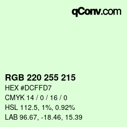 Color code: RGB 220 255 215 | qconv.com