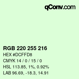 Color code: RGB 220 255 216 | qconv.com