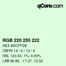 Farbcode: RGB 220 255 222 | qconv.com
